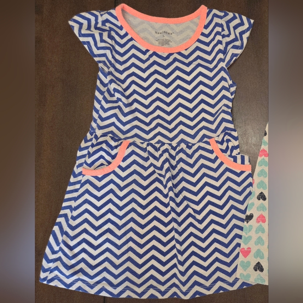 Blue and White Chevron Dress with Pink Accents